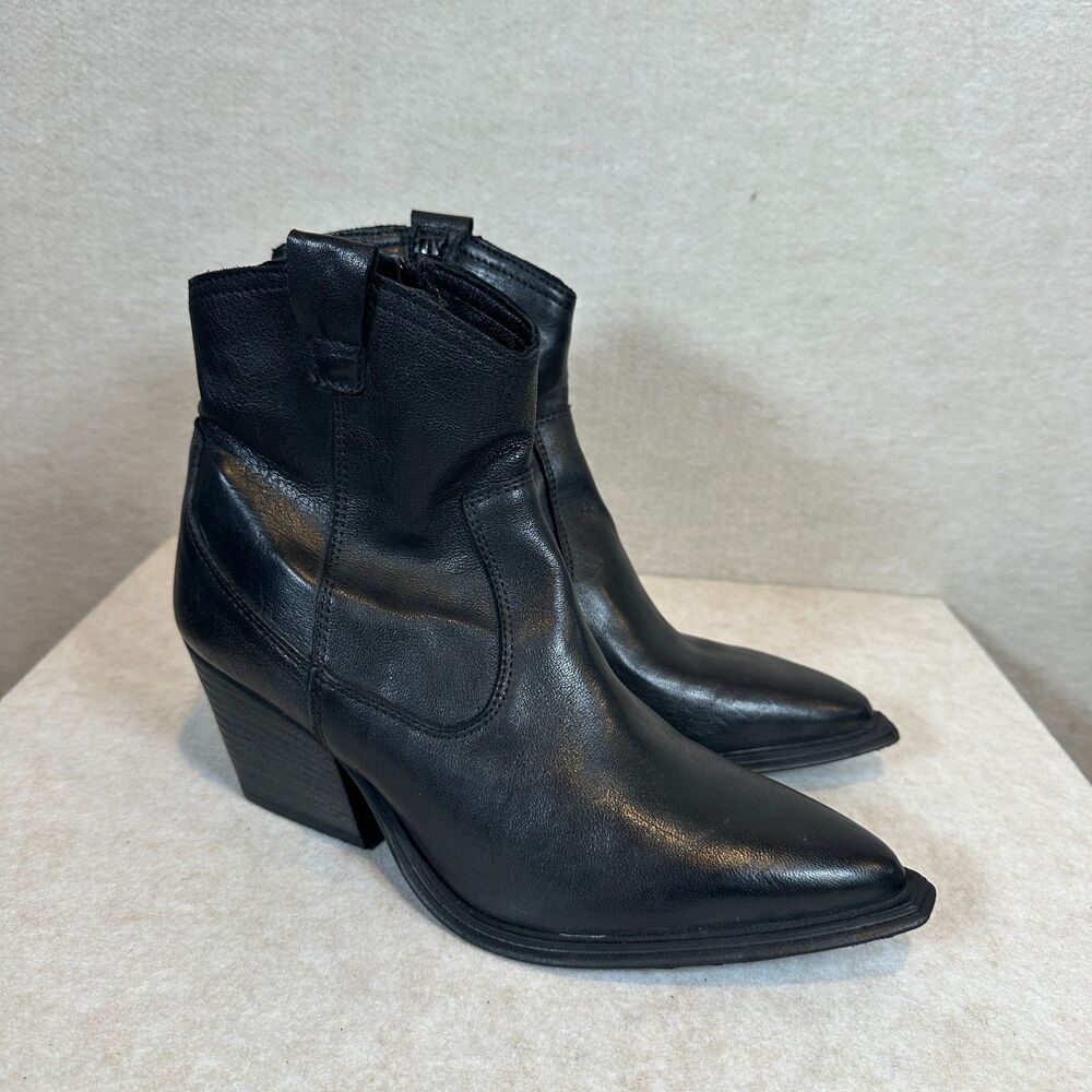 Emanuele Crasto Black Leather Western Cowboy Ankle Boots Pointed Toe EU 40